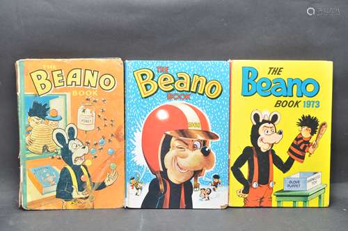 THREE VINTAGE BEANO BOOKS TO INCLUDE THE 1958, 1968 AND 1973...