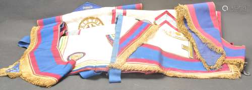 GROUP OF MID CENTURY MASONIC APRON AND SASHES