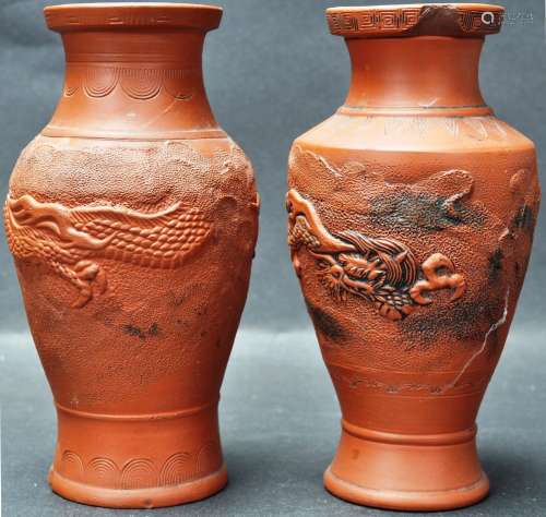PAIR OF 19TH CENTURY CHINESE YIXING RED CLAY POTTERY VASES