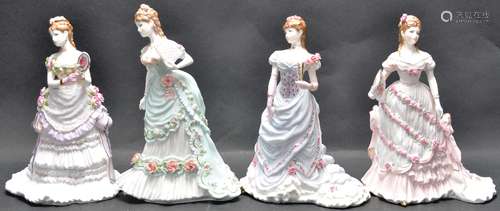 THREE COALPORT AND ROYAL WORCESTER SPLENDOUR AT COURT FIGURE...