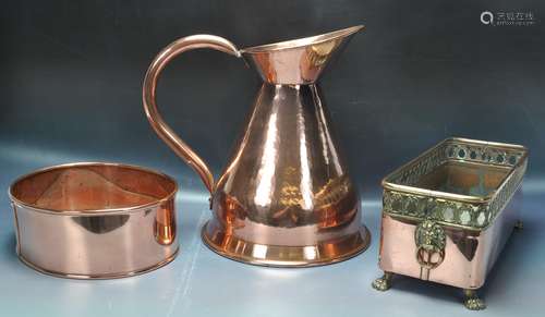 19TH CENTURY VICTORIAN RECTANGULAR COPPER PLANTER AND JUG