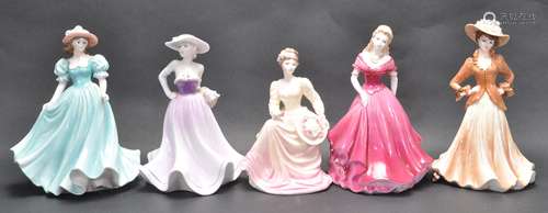 FIVE LATE 20TH CENTURY COALPORT LADIES OF FASHION FIGURES.