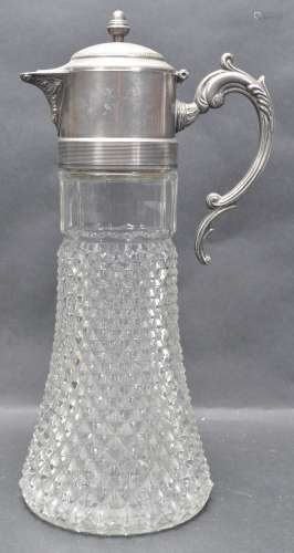 20TH CENTURY SILVER PLATED AND CUT GLASS CLARET JUG