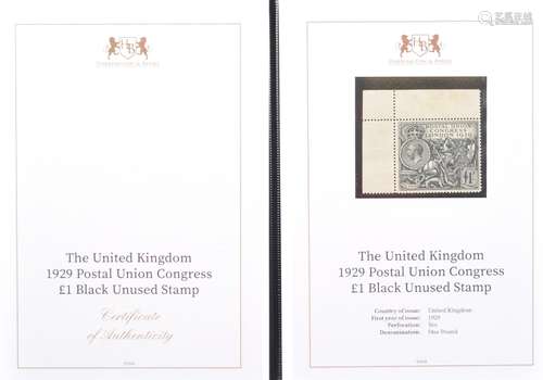 STAMPS - 1929 POSTAL UNION £1 BLACK UNUSED STAMP