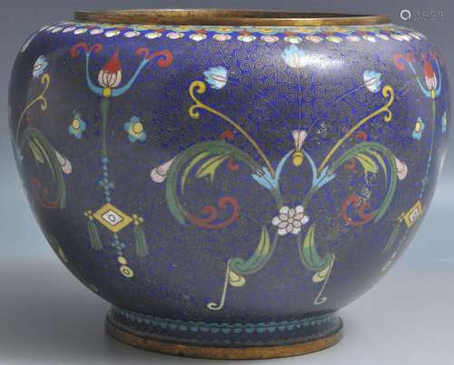 20TH CENTURY CHINESE ORIENTAL CLOISONNE BRASS AND ENAMEL POT...