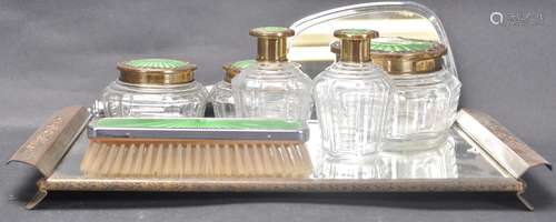 ART DECO DRESSING TABLE SET WITH GUILLOCHE ENAMEL