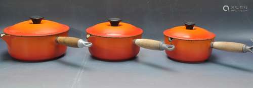 COLLECTION OF VINTAGE 20TH CENTURY CAST IRON ENAMEL LE CREUS...