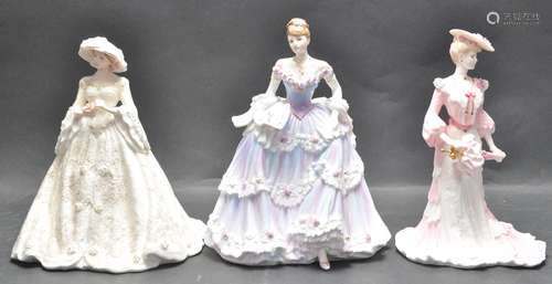 GROUP OF THREE COALPORT CHINA LADY FIGURES.