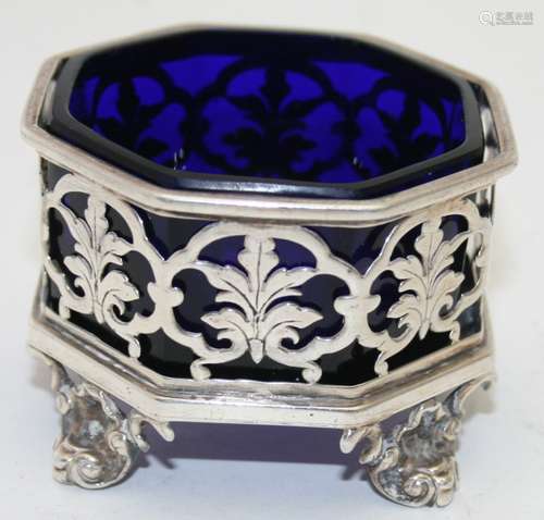 A Victorian silver octagonal shaped salt with pierced sides ...