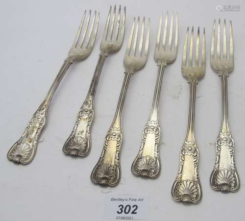 A set of six Georgian silver Scottish table forks, Queens pa...