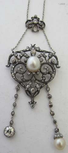 A late 19th century diamond and pearl pendant necklace,