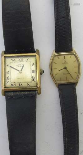 A ladies Omega De Ville wristwatch on black leather strap an...