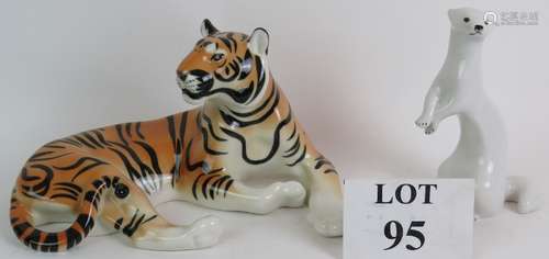 A Russian Lomonosov pottery tiger,