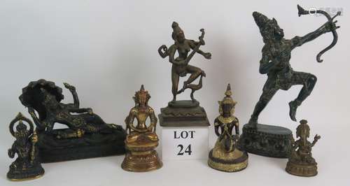 Seven cast metal figures of mainly Hindu deities including G...