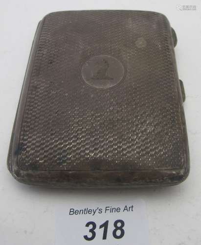 Possibly silver card case with inside fabric sections, engra...