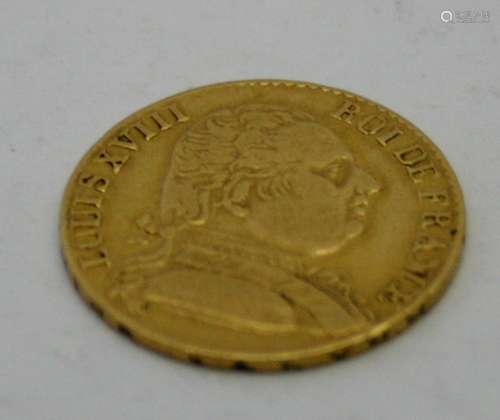 A gold Louis XVIII French franc coin 1815, Rome Mint, 6.4 gr...