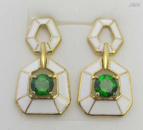 Russian diopside earrings, 30mm length, post back, 14k gold/...