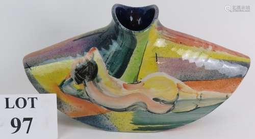 A studio pottery rocking vase by Paul Jackson of Bodmin depi...