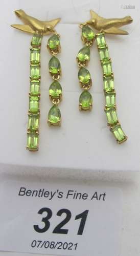 Peridot gemstone earrings, 52mm length, post back, octagonal...