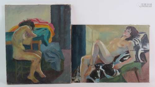 Muriel Kay (20th century) - Two female nude portrait oil pai...