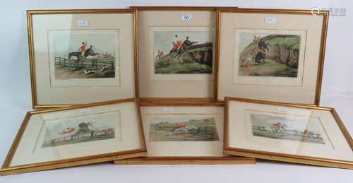 Set of six 19th century hunting prints after Alken, inset gi...