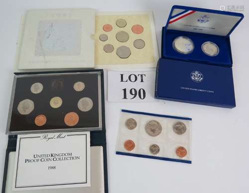 A United States Liberty Coins 1986 boxed set, a US 1987 proo...