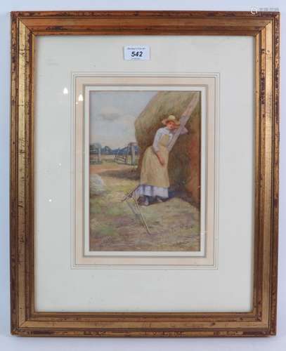 F.S.P ('80) - 'Raking hay', watercolour, initialled and date...