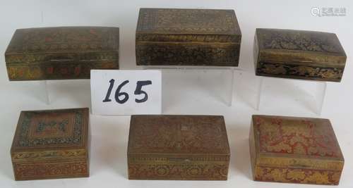 Six Indo Persian enamelled brass trinket boxes all cedar lin...