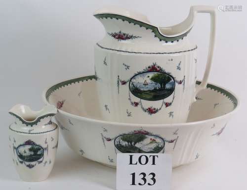 An Edwardian Mintons porcelain Neva pattern, three piece toi...