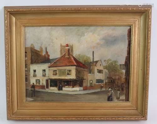 Pilcher ('08) - 'Village Street Scene', oil on board, indist...