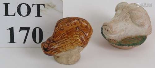 Two antique Chinese pottery animal figures,