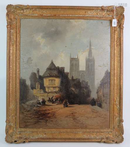 Continental School (19th Century) - 'Street Scene with Cathe...