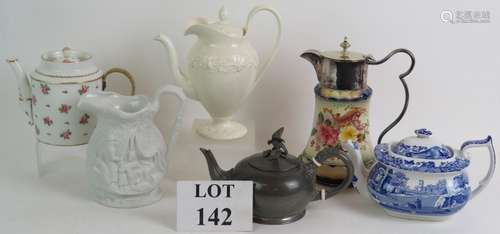 Six various tea pots and jugs including Wedgwood, Spode Ital...