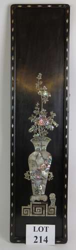 A decorative Chinese inlaid rosewood panel with mother of pe...