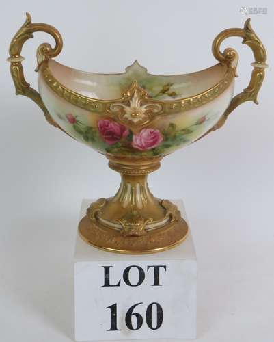 A 1920's Royal Worcester Blush hand decorated navette shaped...