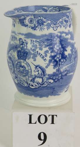 A rare William IV Staffordshire blue and white quart measure...