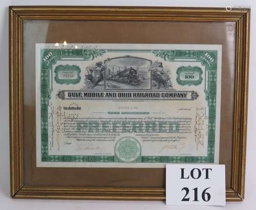 A Gulf Mobile and Ohio Railroad Company share certificate da...