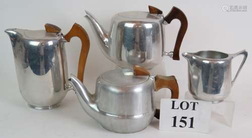 A four piece 1950s cast aluminium Picquot Ware tea set consi...