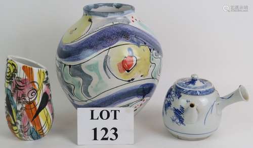 Two contemporary studio pottery vases both decorated with ab...