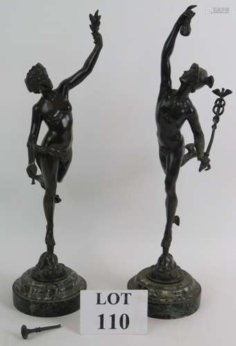 A pair of good quality antique bronze figures of Hermes and ...