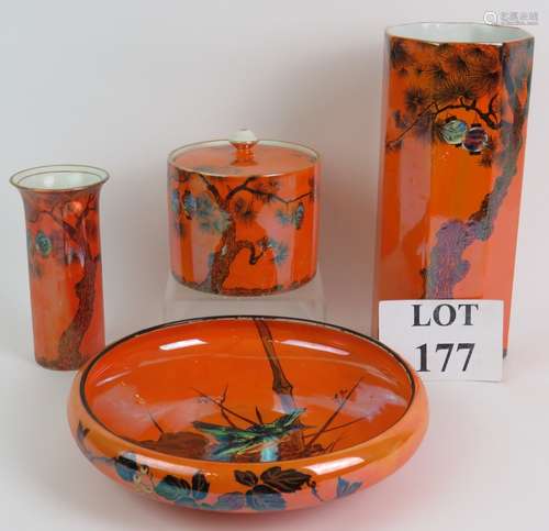 A three piece Wilkinson Ltd Staffordshire orange lustre set ...