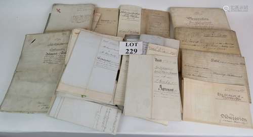 Approximately 100 old documents including indentures, wills,...