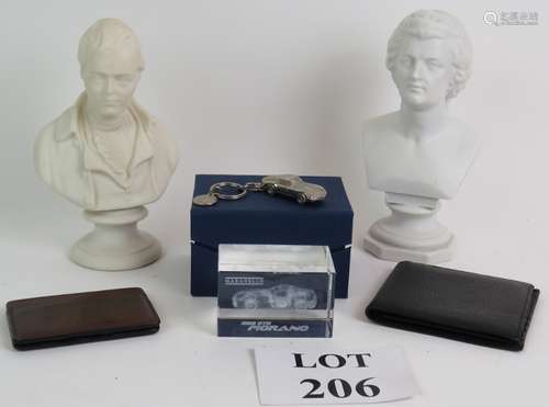 Two Parian ware busts, a Ferarri 599 GTB glass paperweight, ...