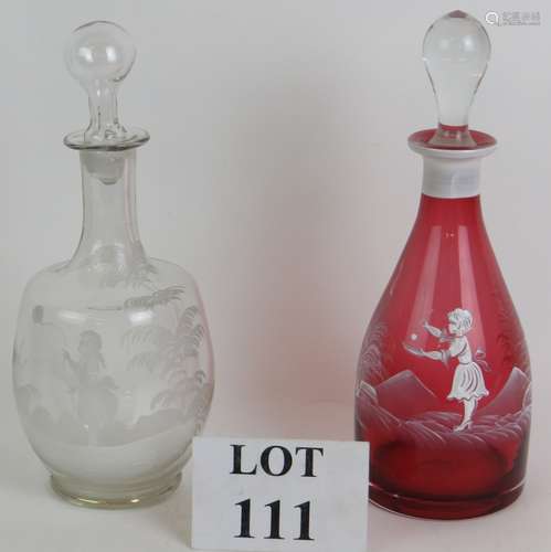 A good quality antique Mary Gregory style ruby decanter with...