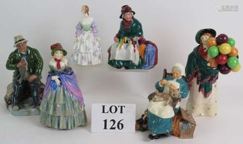 Six Royal Doulton figures including the Balloon Seller HN583...