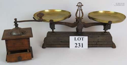 An antique set of Force 5 kilo scales with brass pans and vi...