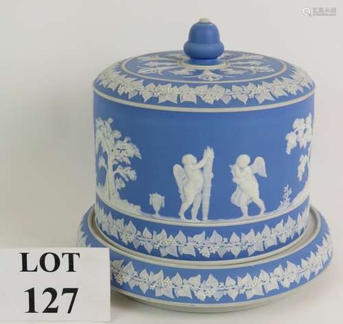 A large blue Jasper ware cheese/stilton bell decorated with ...