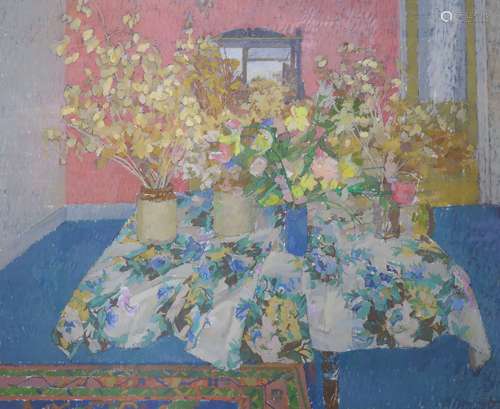 Eric Luke, egg tempera, 'Honesty and Spring Flowers on a clo...