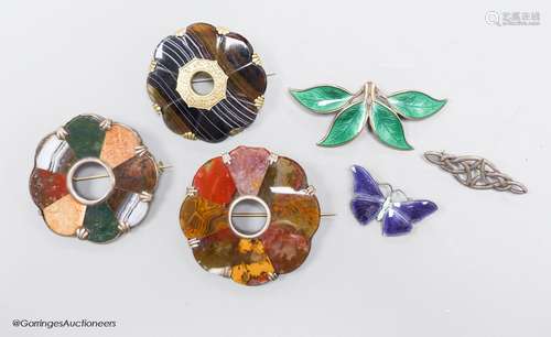 Two sterling and enamel brooches, including butterfly, 37mm,...