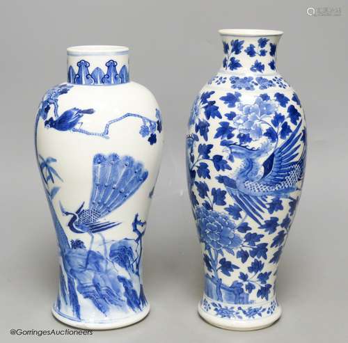 Two 19th century Chinese blue and white vases, decorated wit...